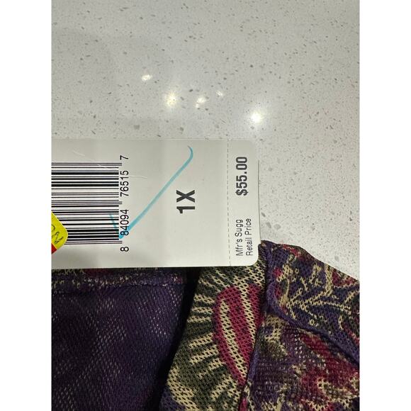 Chaps Women’s Top Mesh Ruffle V Neck Floral Paisley Purple Multicolor 1X NWT - Picture 5 of 11